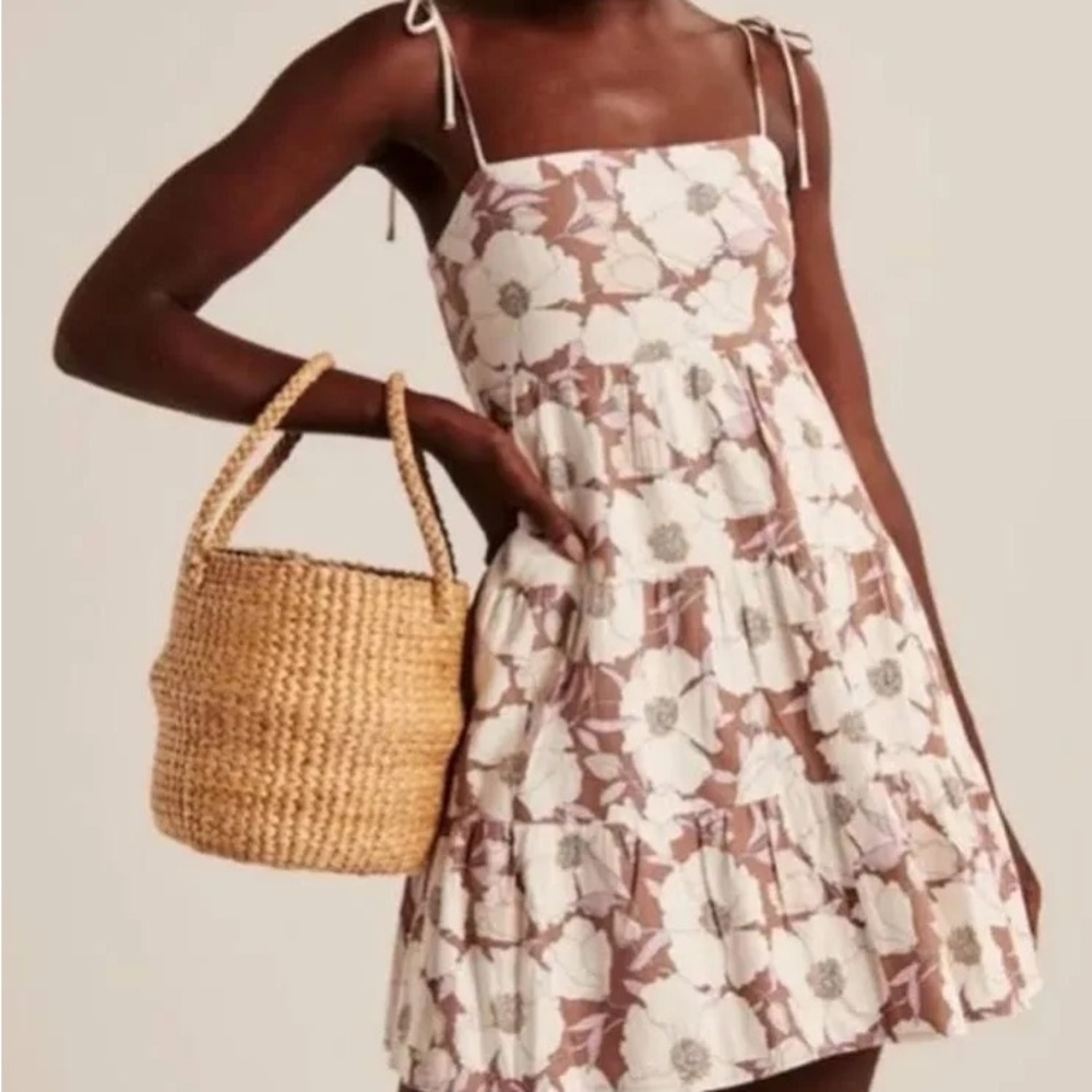 Abercrombie Tie-Strap Linen-Blend Floral Mini Dress